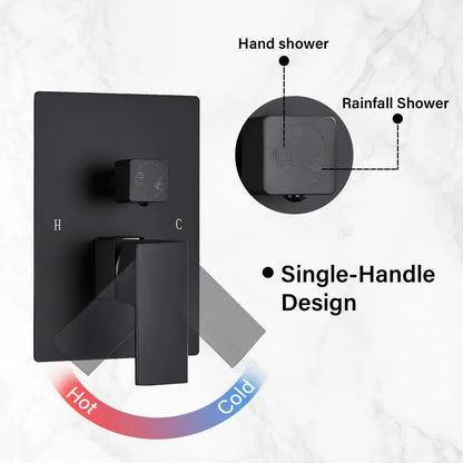 Douche - Regendouche - Douchewand - Douchekolom - Douchepanelen - Mat Wandgemonteerde Regendouche – Ingebouwde Mengkraan & Handdouche - 8in - Zwart