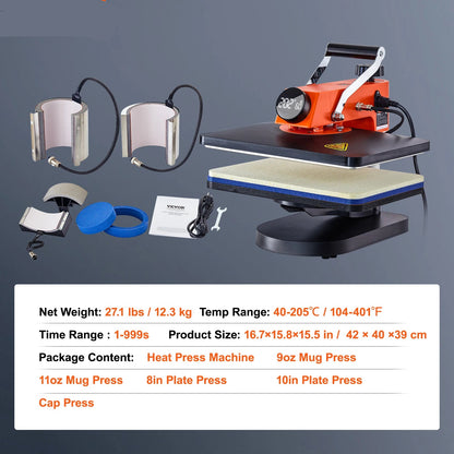 6-in-1 Heat Press Transfermachine – Transferpers – Textielpers – Mokkenpers – Pettenpers – 38x30 cm Verwarmingsplaat – Snel En Gelijkmatig Verwarmen