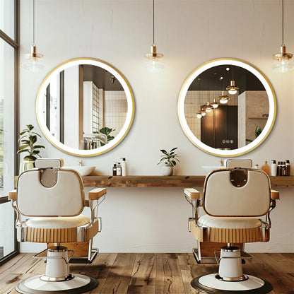 Ronde Badkamerspiegel – Spiegel Met Verlichting – Wandspiegel – Make-Up Spiegel – Led Spiegel – 60 CM – Gouden Aluminium Frame – 3-Kleurige Dimbare LED & Anti-Condensfunctie