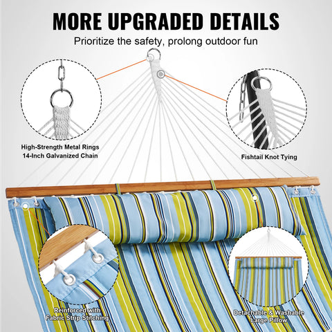 Hangmat - Hangmat voor Twee Personen - Hangmat 2 Persoons - Hanging Chair - Hamac - Hammock Chair -  Gewatteerde hangmat - Afneembaar kussen en kettingen - voor kamperen/tuin/strand - Draagvermogen van 220 k