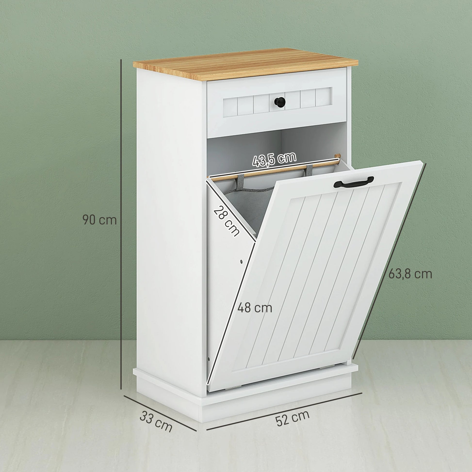 Badkamermeubel – Badkamerkast – Wasmand Meubel – Opbergmeubel – 54,5 Liter Wasmand – Gelakt MDF – Antislipvoetjes - QUORE