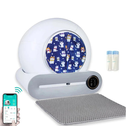 Automatische Zelfreinigende Kattenbak – Slimme Kattenbak – Zelfreinigende Bak – Grote Kattenbak – Voor Meerdere Katten – 65L Binnenruimte – 9L Opvanglade - met Pad & Gordijnset
