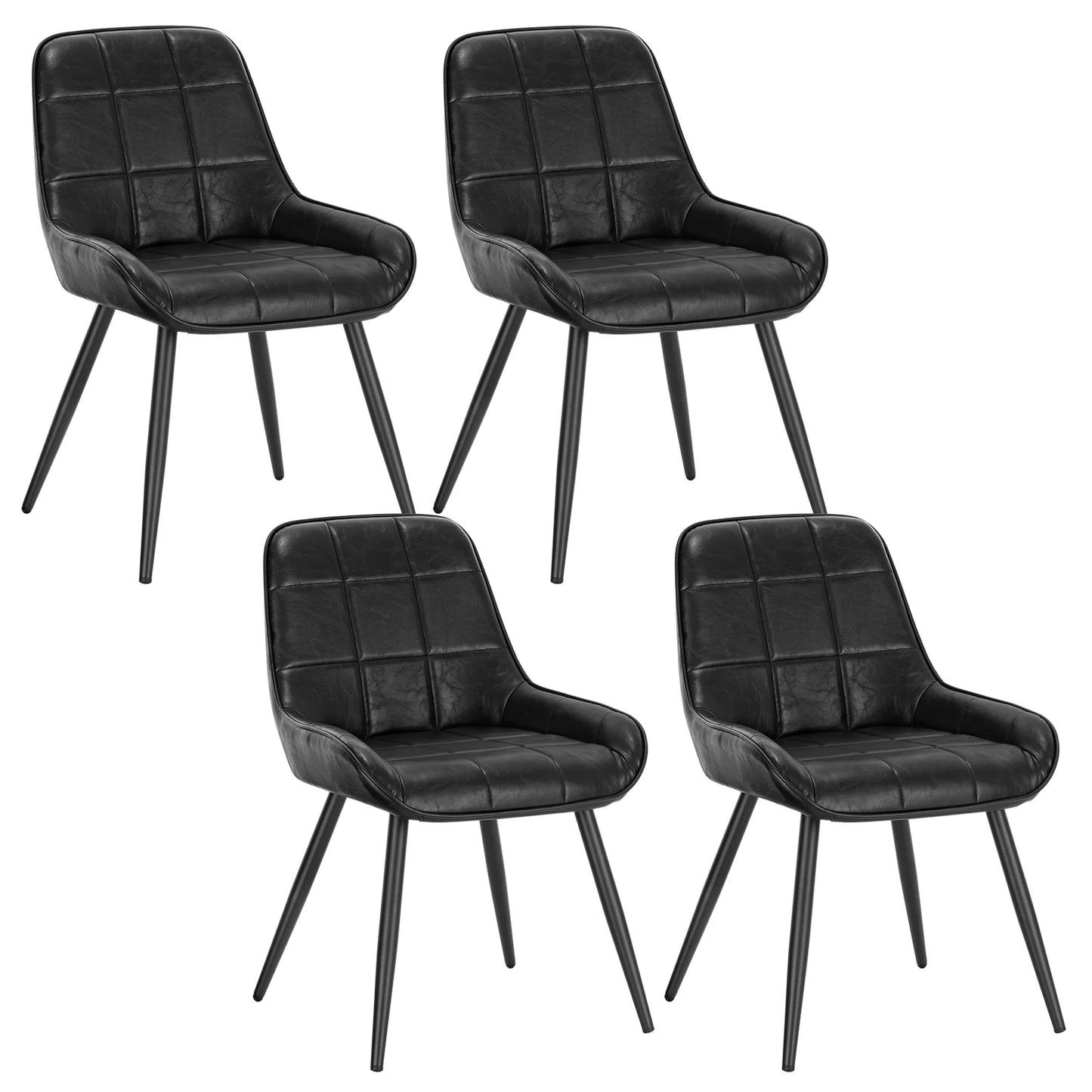 Eetkamerstoelen - Eetstoelen - Keukenstoelen - Set van 4 - Ergonomische Scandinavische Stijl - met Rugleuning - Voor Keuken - Eetgedeelte - Kunstleer Zitje - Metalen Poten - 52 x 51 x 81.5 cm - Zwart