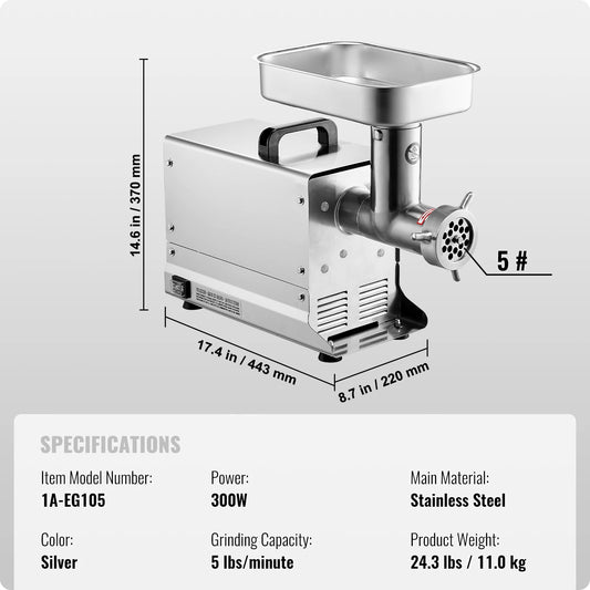 SucceBuy Meat Grinder 5 Lbs-21Lbs/Min Capacity Electric Meat Mincer with Blade Grinding Plate Sausage Maker for Kitchen Home Use