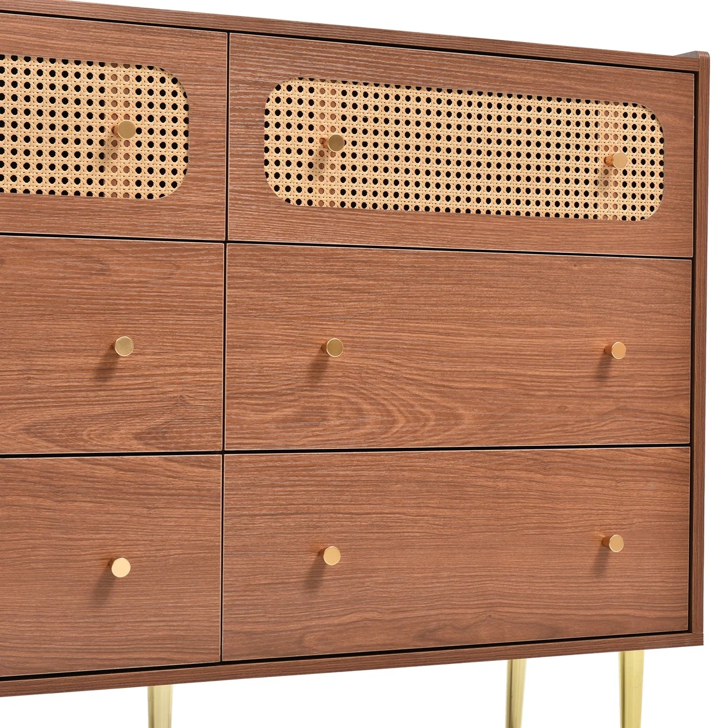 Kast – Ladekast – Opbergkast – Meubel – Vintage Kast – 6 Ruime Lades – Walnootkleurige Afwerking