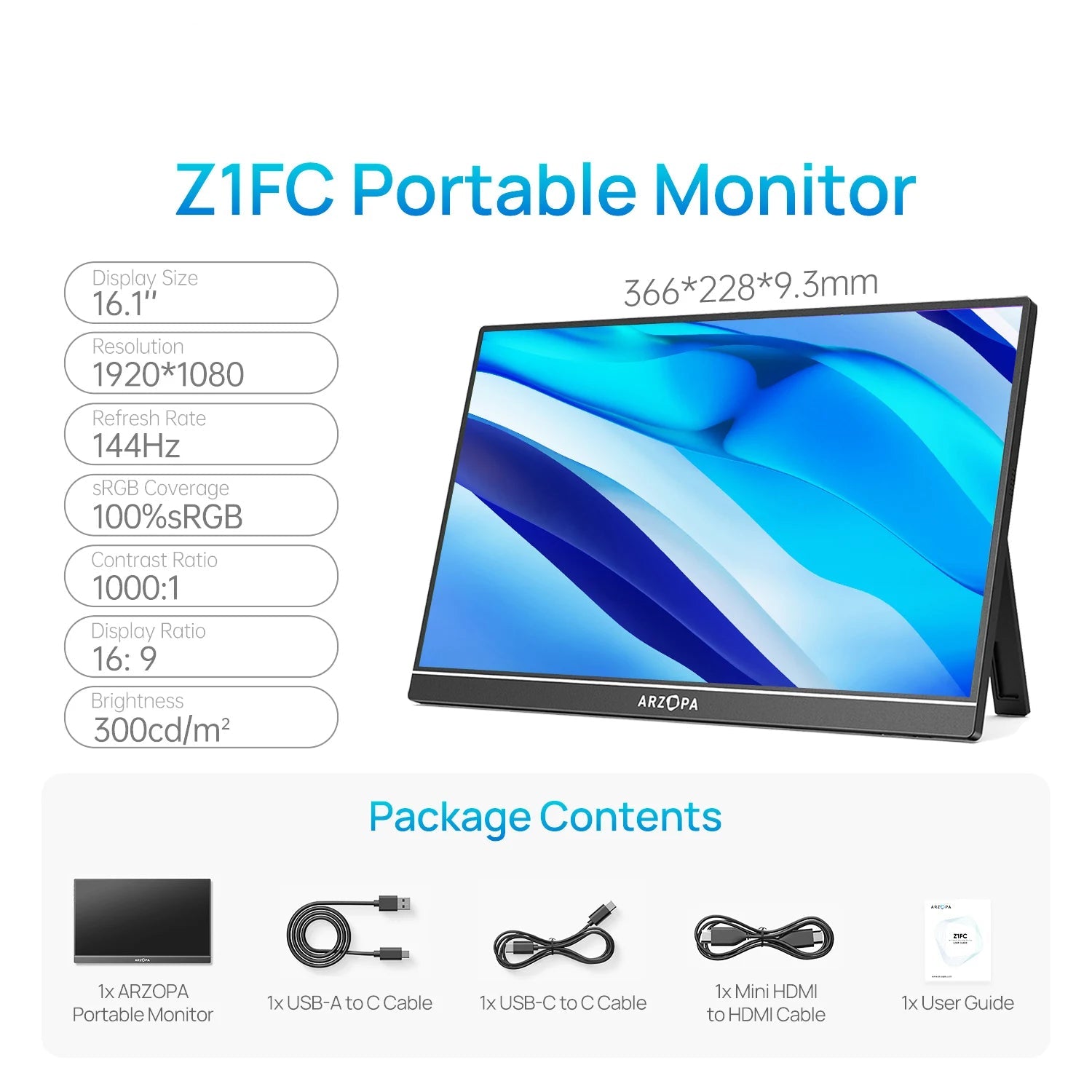 Draagbare Monitor – Extern Scherm – Gaming Monitor – Tweede Scherm – IPS Display – 16,1 Inch – 144Hz Verversingssnelheid – 100% sRGB Kleurweergave - QUORE