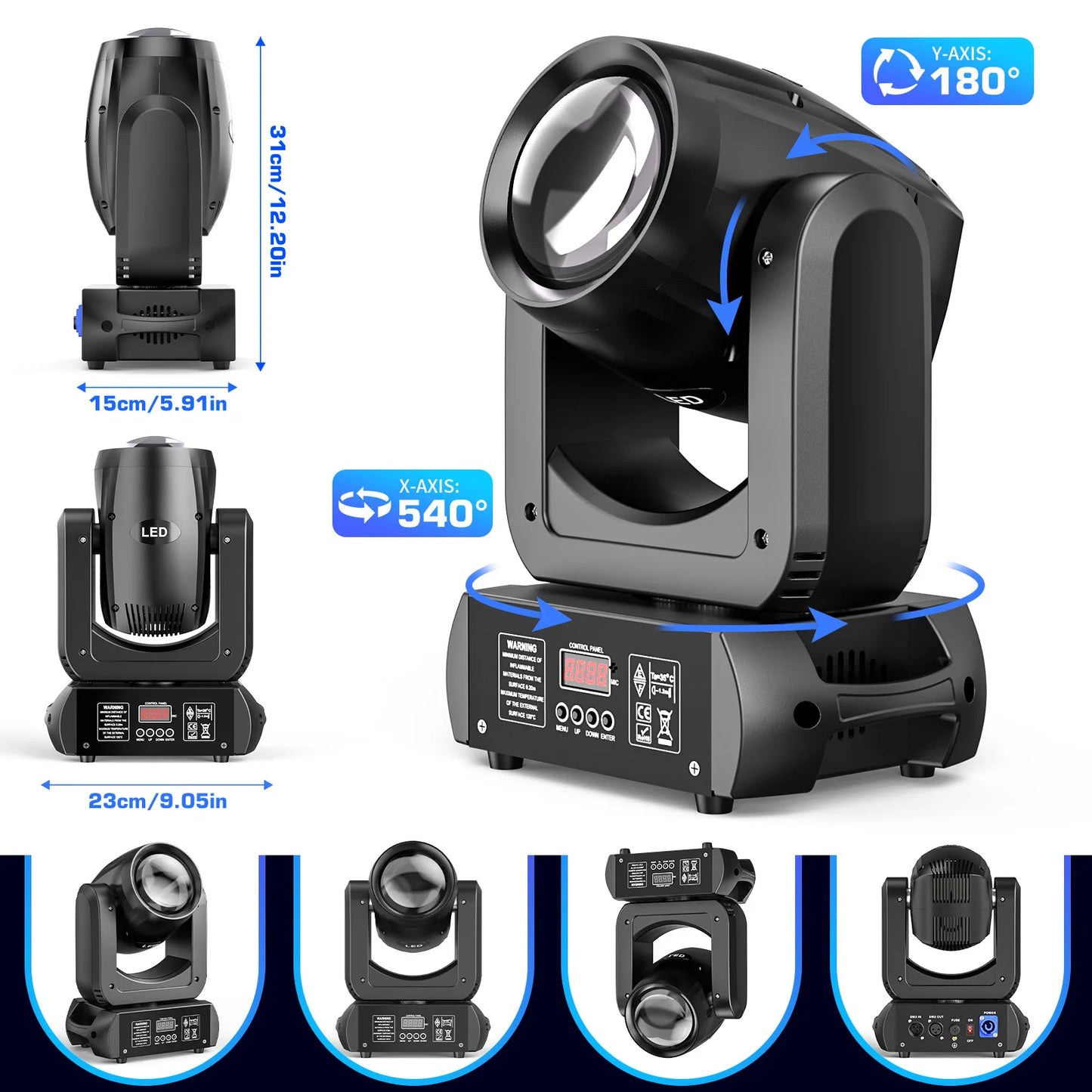 Moving Head Beam Light – Moving Head Spot – DJ Licht – Podiumverlichting – Theaterlamp – Set Van 2 EU Plug – 150W Cob Led – 18 Prismen Effect - QUORE