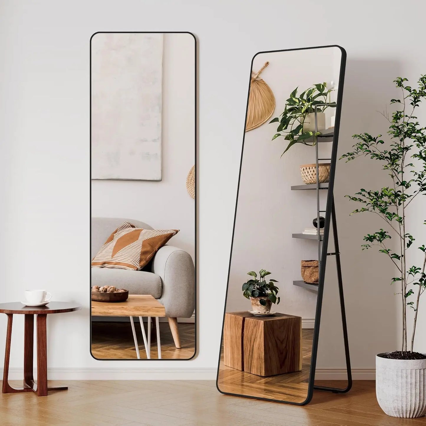 Full Length Mirror Standing Hanging or Leaning Against Wall Large Bedroom Floor Mirror Dressing, Aluminum Alloy Frame 162cm - QUORE