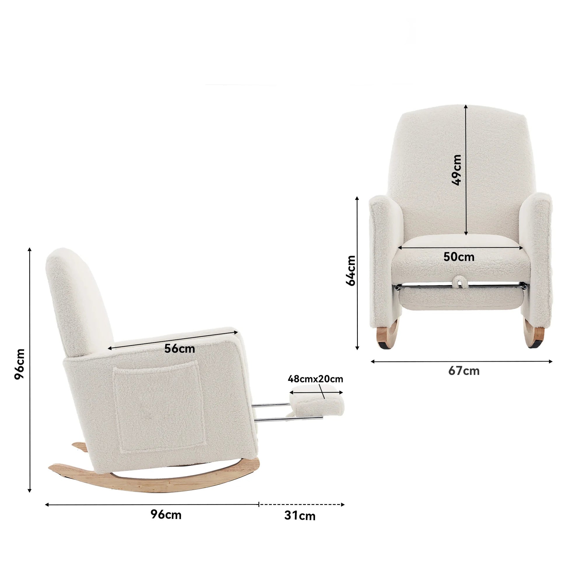 Schommelstoel - Rocking Chair - Relaxstoel - Lounge Stoel - met Kruk - Schommelstoelen Tuin - Hoge Rugleuning –  Fauteuil - Voedingsstoel - Comfortabel & Stijlvol voor Woonkamer - Wit - QUORE