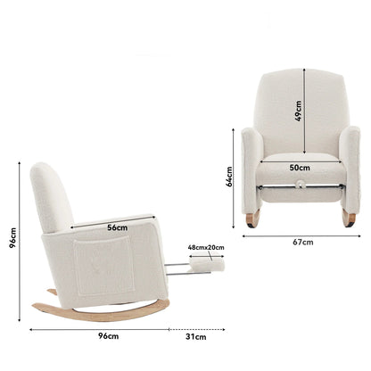 Schommelstoel - Rocking Chair - Relaxstoel - Lounge Stoel - met Kruk - Schommelstoelen Tuin - Hoge Rugleuning –  Fauteuil - Voedingsstoel - Comfortabel & Stijlvol voor Woonkamer - Wit - QUORE