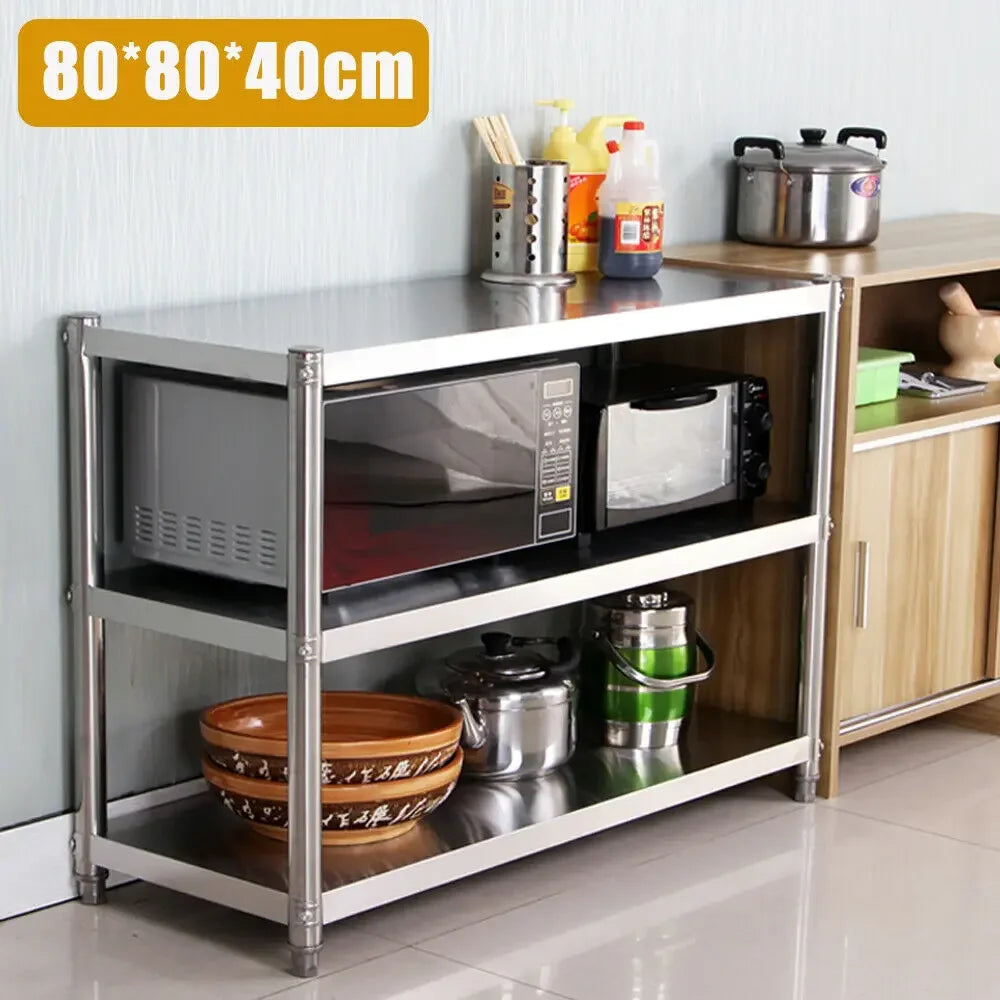 Verstelbare RVS Keukenrek - Ruimtebesparend Met Hoge Draagkracht - 80×40×80cm - 3-laags - Ruimtebesparende Metalen Opbergplank voor Keukens - QUORE