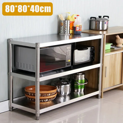 Verstelbare RVS Keukenrek - Ruimtebesparend Met Hoge Draagkracht - 80×40×80cm - 3-laags - Ruimtebesparende Metalen Opbergplank voor Keukens - QUORE