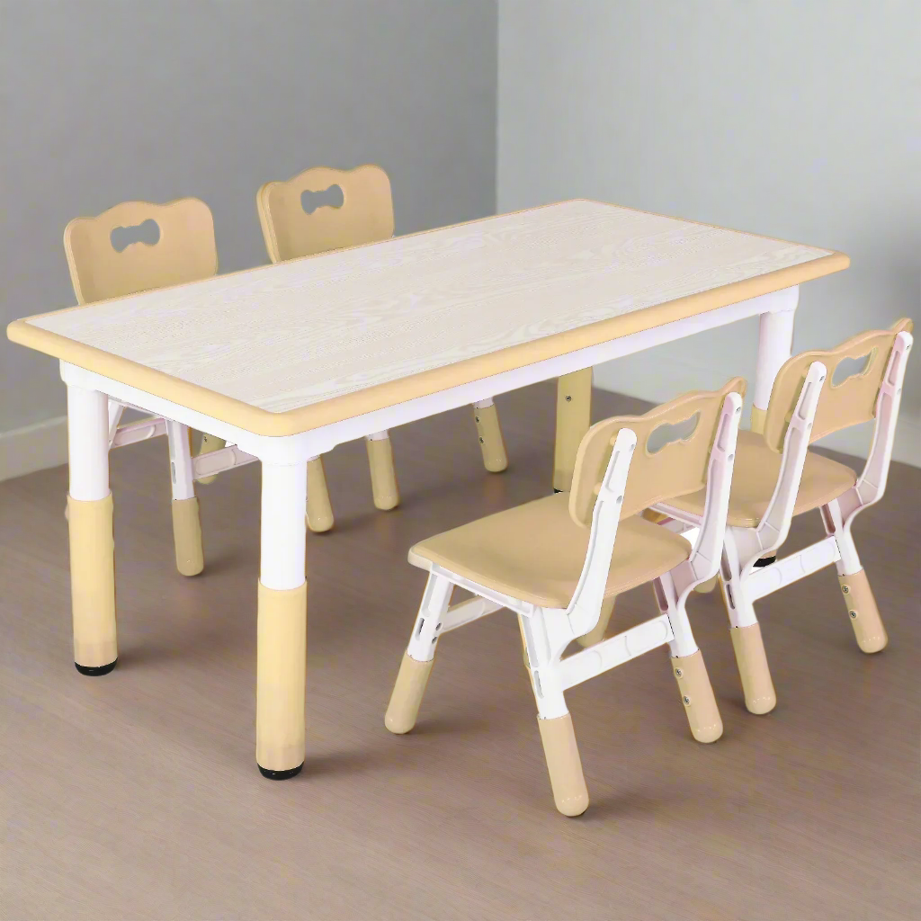 Kinderstoel Set – Kindermeubel Set – Kindertafel Met Stoelen – Verstelbare Kinderset – Speelset Voor Kinderen – Verstelbare Hoogte 48-60cm – Duurzaam HDPE Kunststof - Geel - QUORE