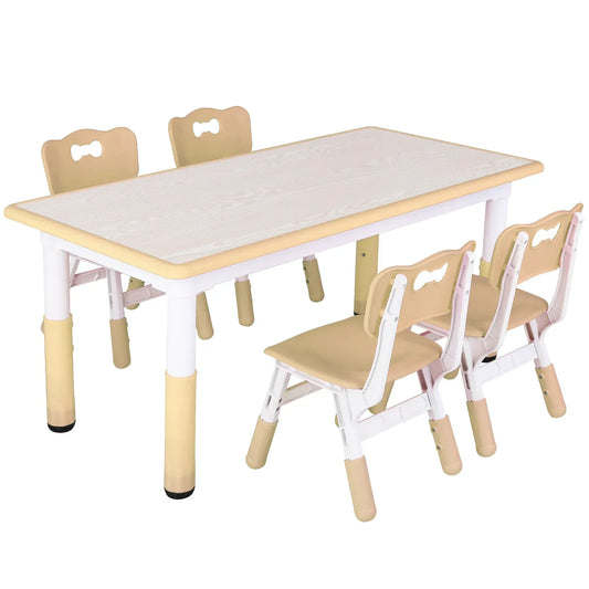 Kinderstoel Set – Kindermeubel Set – Kindertafel Met Stoelen – Verstelbare Kinderset – Speelset Voor Kinderen – Verstelbare Hoogte 48-60cm – Duurzaam HDPE Kunststof - Geel - QUORE