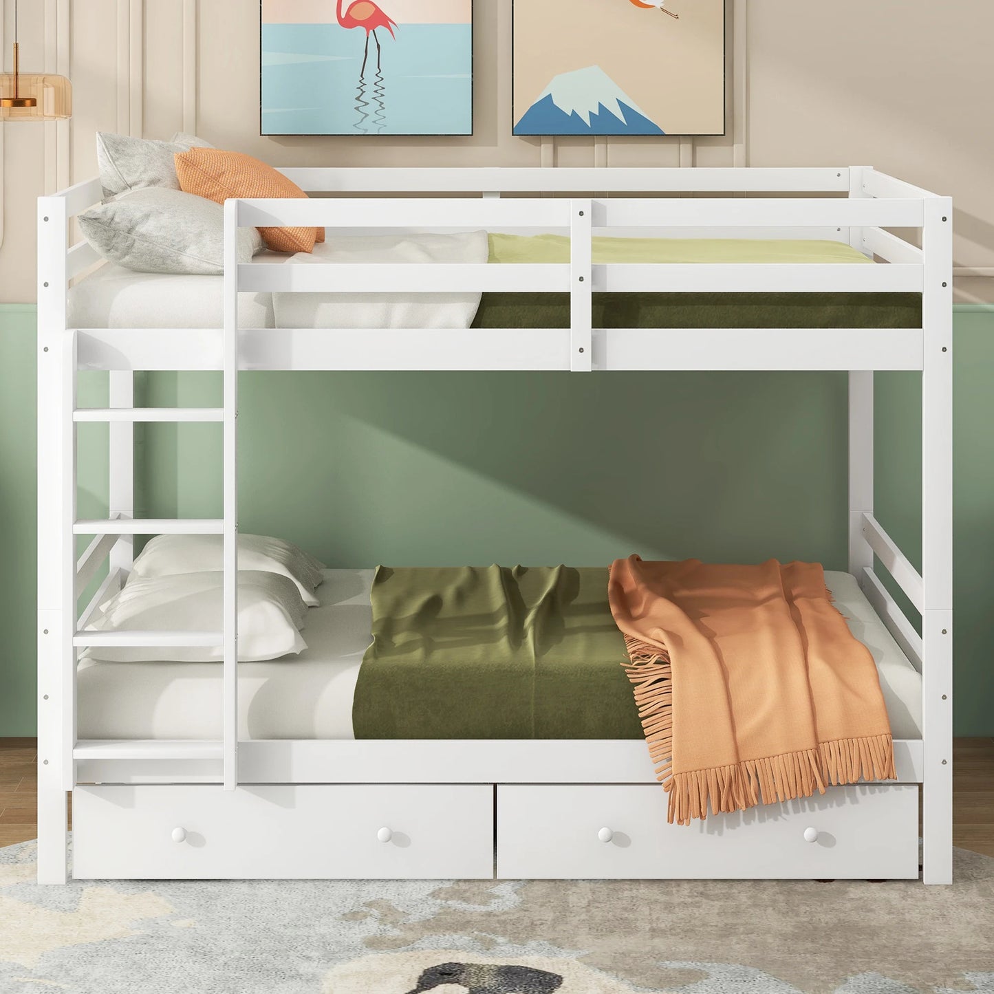 Hoogslaper Kinderbed – Halfhoogslaper – Stapelbed – Tienerbed – Kinderbed 90x200 cm – Met LED-verlichting – Inclusief Bureau en Opberglade – Speelse Raamvormen – Zonder Matras