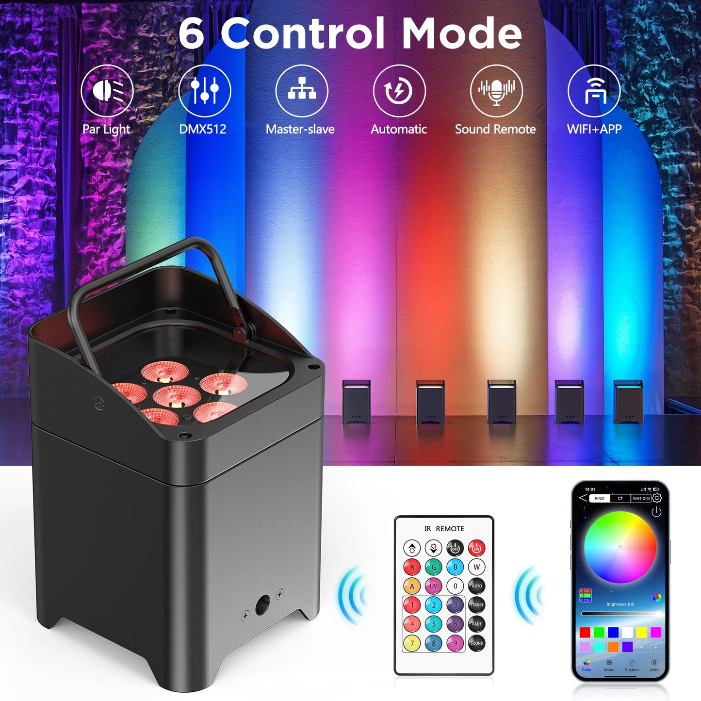 Draadloze Par Verlichting – Stage Licht – LED Spot – DJ Verlichting – Feestverlichting – 4 Stuks Met Draagtas – 80W Met Ingebouwde Accu – RGBWA+UV Kleuren