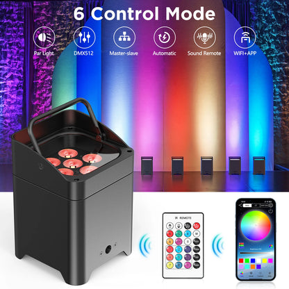Draadloze Par Verlichting – Stage Licht – LED Spot – DJ Verlichting – Feestverlichting – 4 Stuks Met Draagtas – 80W Met Ingebouwde Accu – RGBWA+UV Kleuren