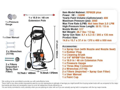 Airless Verfspuit - Verfspuiten Electrisch - Verfspuitmachine - 950W met Kar - 15 meter - 3000 PSI Hogedruk - Instelbare Snelheid - met Verlengstok - Verfspuit - voor Muren - Meubels - en Plafonds