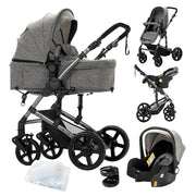 Kinderwagen - Buggy - Inklapbare Buggy - Opvouwbare Buggy - Inklapbare Buggy NewBorn - 3 in 1 -BabyWalker- High Landscape - Licht Grijs