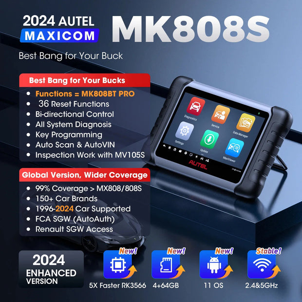 OBD2-scanner - Diagnosecomputer - Slimme diagnosetool - Foutverwijdering - Automotivo Autodiagnose Scantool - Sleutelcoderingstool - 7-inch LCD - Zwart
