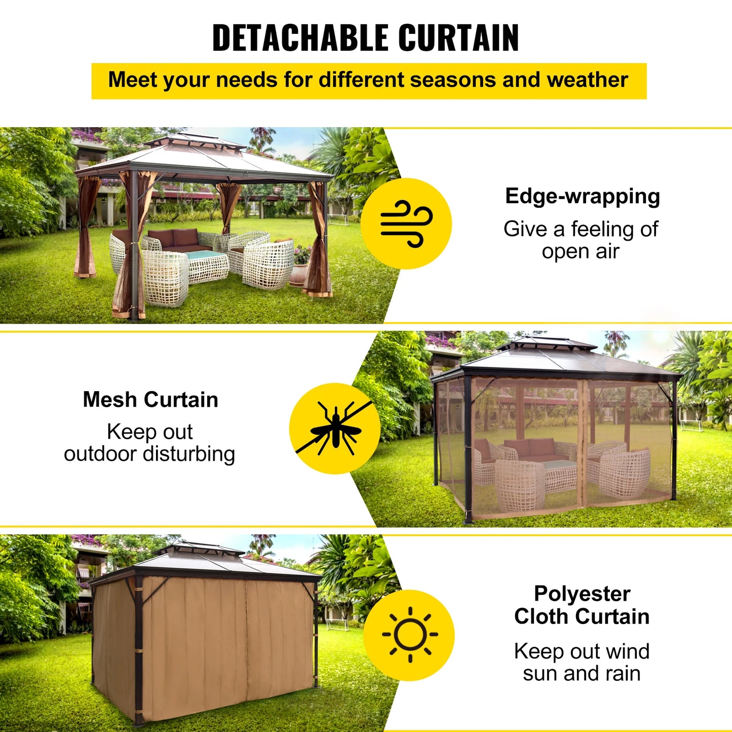 Tuinkoepel – Tuin Overkapping – Buiten Tent – Beschutte Ruimte – Waterdicht Dak – Aluminium Frame – Insectenwerende Netten - 10 x 10 voet