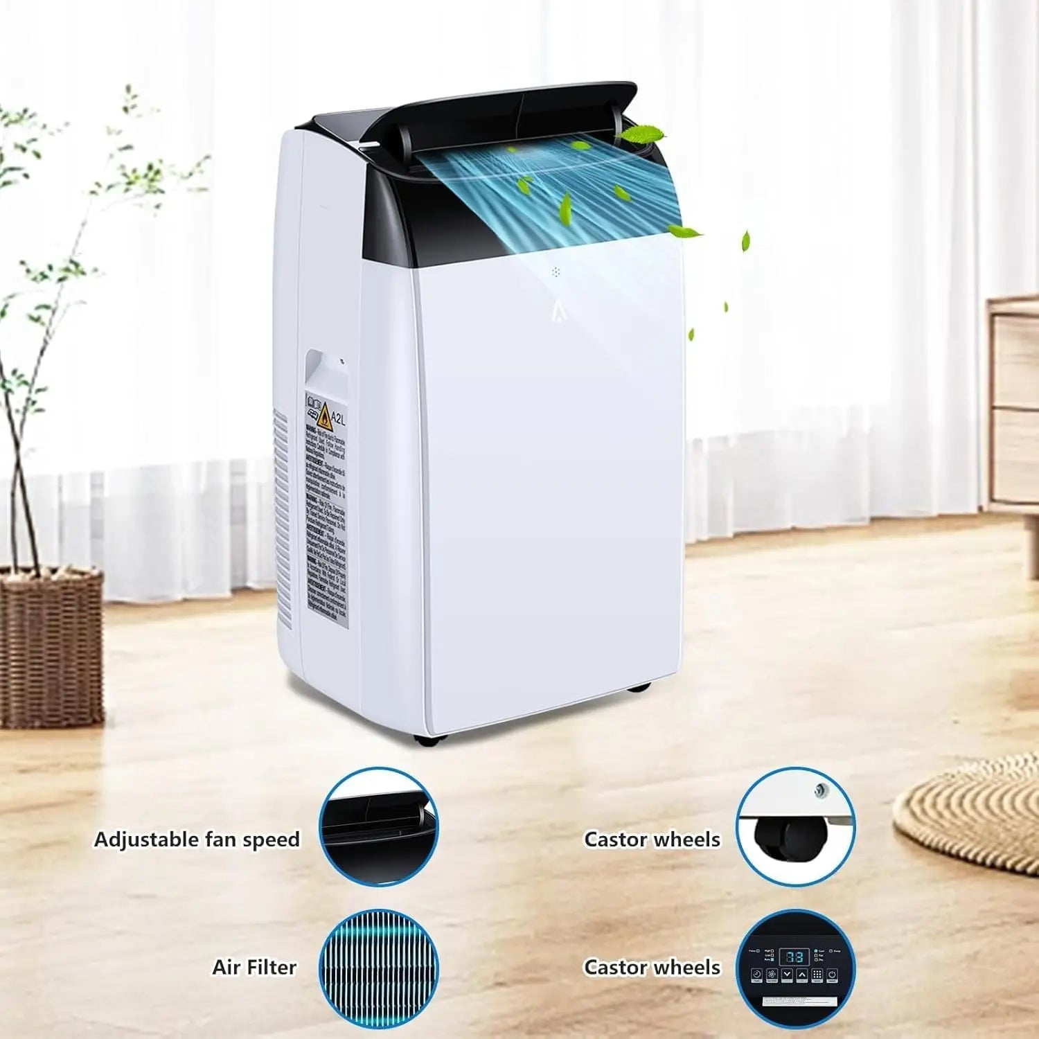Mobiele Airco – Koelventilator – Draagbare Airconditioner – Luchtontvochtiger – 10000 BTU - Voor Ruimtes Tot 45 m² – Programmeerbare Timer – Afstandsbediening - QUORE