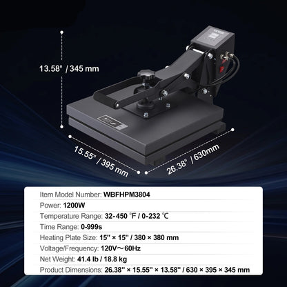 Warmtepers – Hittepers – Transferpers – Sublimatiepers – Textielpers – 15 x 15 Inch – Digitale Temperatuurregeling