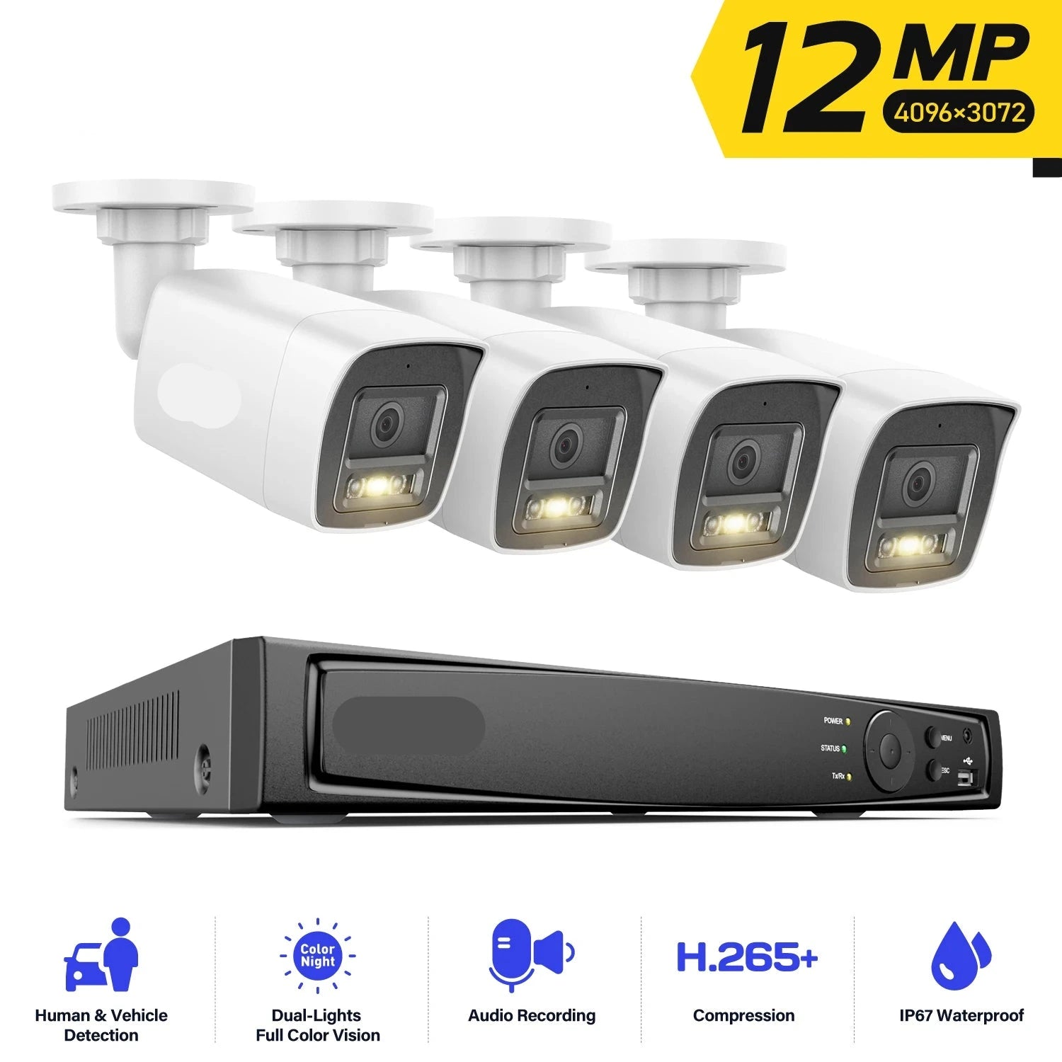 IP-Bewakingscamera – PoE Camera – Beveiligingscamera – IP-Camera – 12 Megapixels – Nachtzicht – Bewegingsherkenning - QUORE