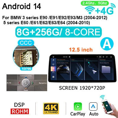 Draadloze CarPlay Autoradio – Android Navigatiesysteem – Multimedia Speler – Touchscreen Radio – Inbouw GPS Navigatie – 12,3 Inch Scherm – Android 14 Besturingssysteem