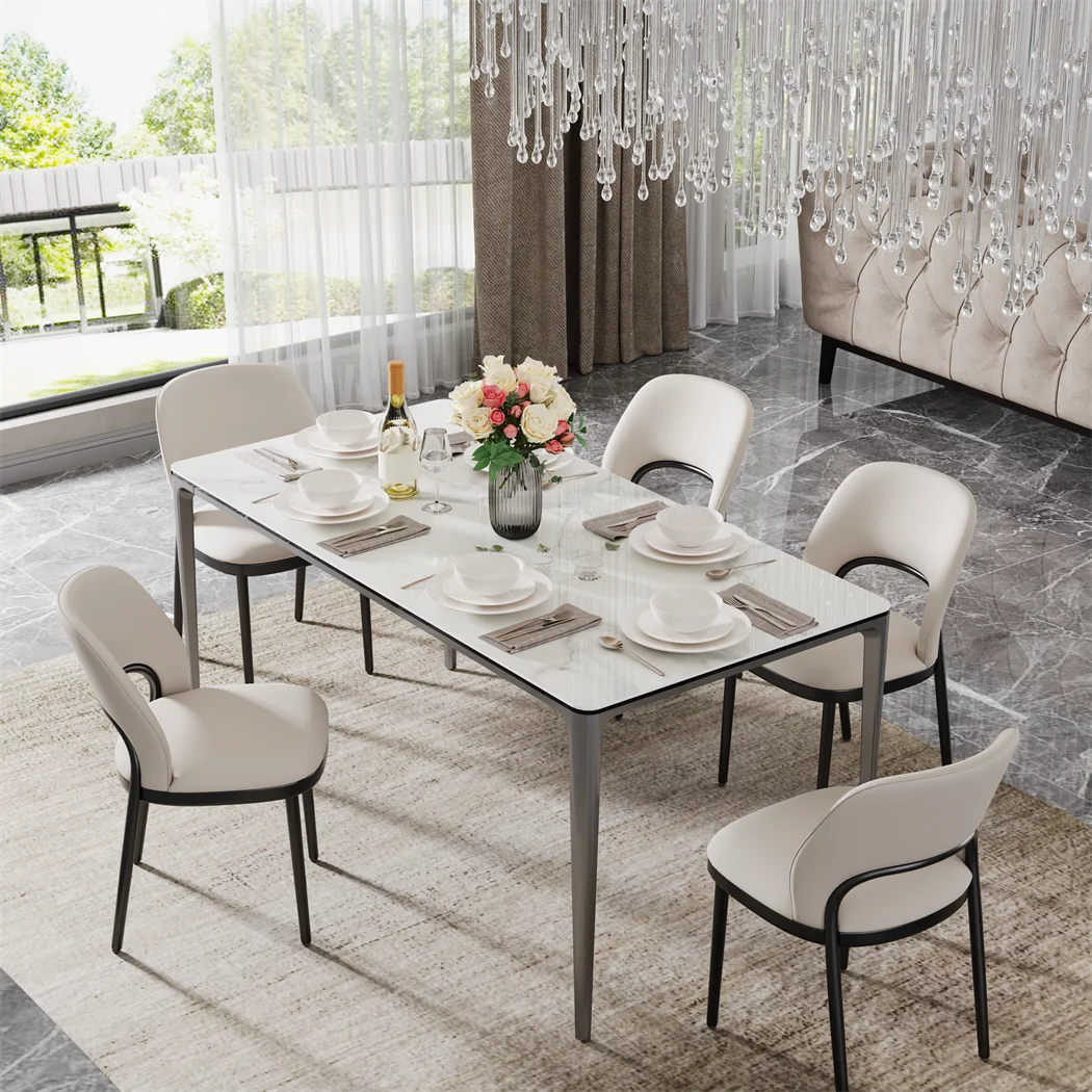 Eettafel – Eettafel Rechthoekig – Sintered Stone Tafel – Moderne Tafel – Hittebestendig Tafelblad – Aluminium Poten – Krasbestendig - 160 x 80 x 74 cm - Wit
