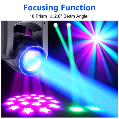 Moving Head Beam Light – Moving Head Spot – DJ Licht – Podiumverlichting – Theaterlamp – Set Van 2 EU Plug – 150W Cob Led – 18 Prismen Effect - QUORE