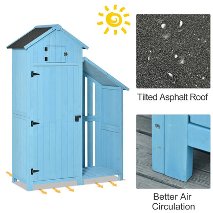 Tuinkast – Tuinberging – Tuinopslag – Tuinschuur – Tuinbox – Vurenhout – Waterafstotend Schuin Dak – Compact 130x54,5x180 cm - Hemelsblauw