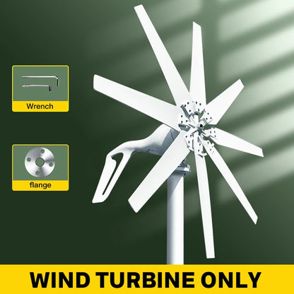 Windgenerator – Windturbine – Windmolen – Duurzame Energie – 12V Output – 8 Nylon Bladen – Aluminium Behuizing - 1000W
