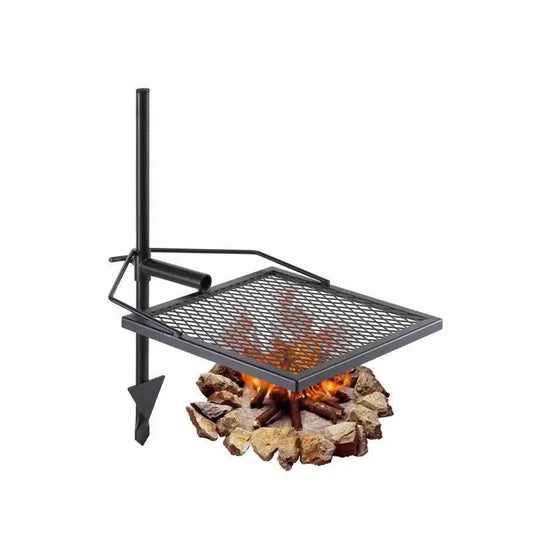 BBQ Grill - Grill Rotisserie Kit - Grillset - BBQ kampvuurgrill - Draagbaar - Kampvuurkookuitrusting - voor buiten BBQ-koken - 14 x 14in - Zwart - QUORE