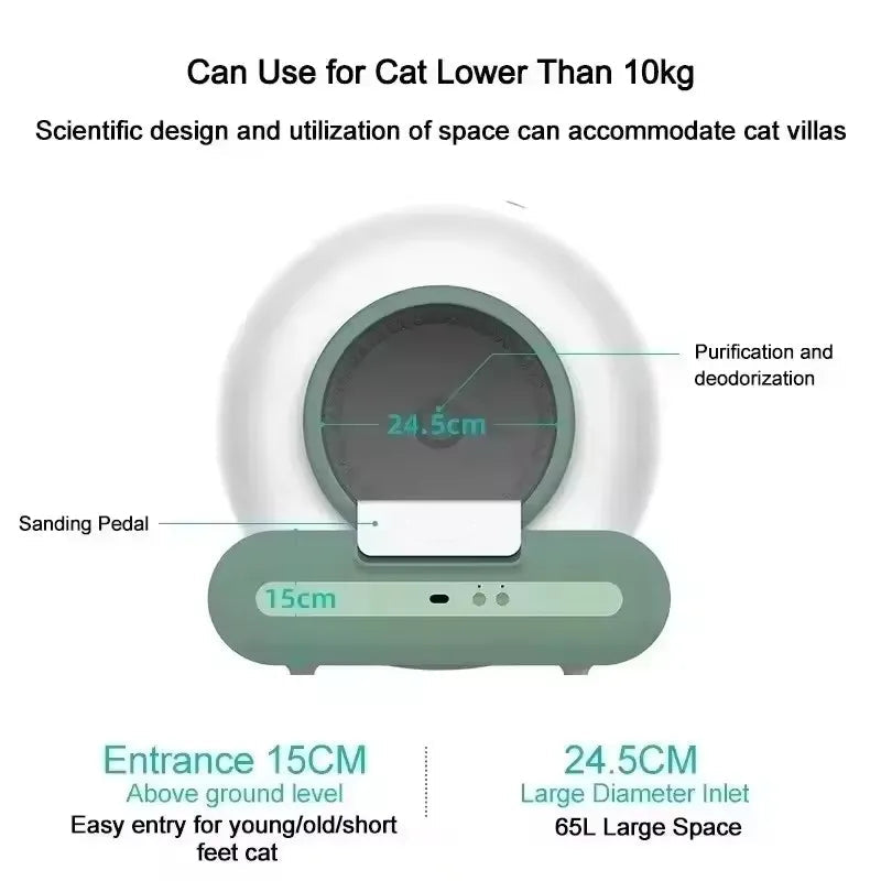 Automatische Kattenbak - Kattenbakvulling - Kattentoilet - met Zelfreinigende Functie - App Controle - 65l Smart Cat Wc - Deodorizati Afneembare - 48 x 53 x 50 cm - Wit