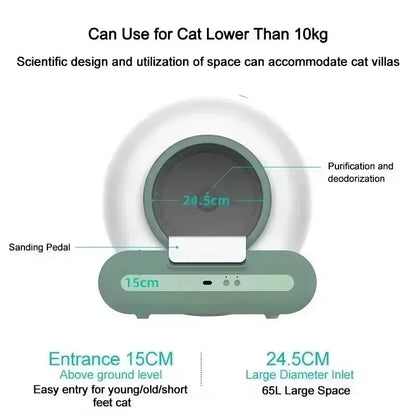 Automatische Kattenbak - Kattenbakvulling - Kattentoilet - met Zelfreinigende Functie - App Controle - 65l Smart Cat Wc - Deodorizati Afneembare - 48 x 53 x 50 cm - Wit
