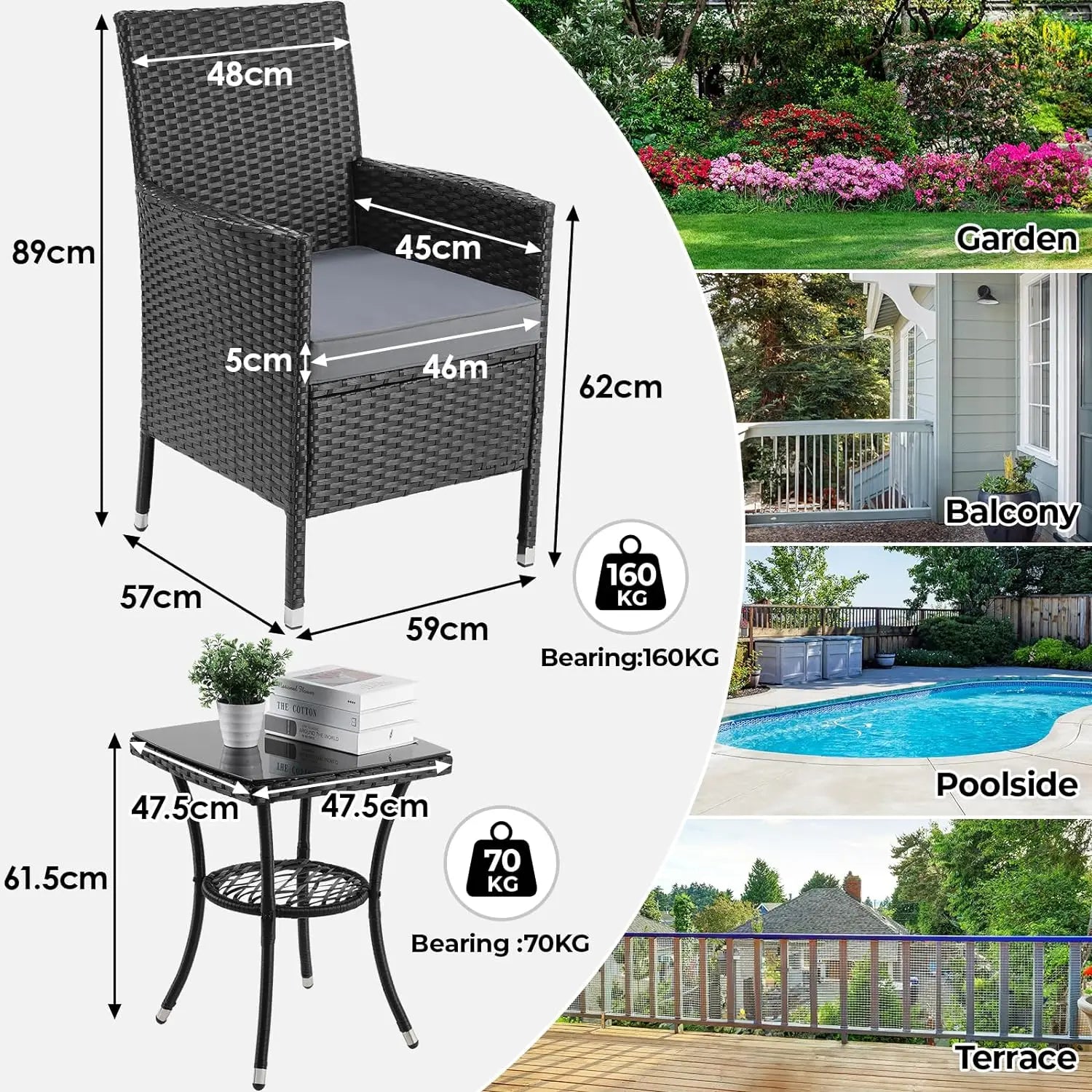 Garden Furniture Balcony Furniture 3 pieces Lounge Table chair Set Conversation Sofa Bistro Set Garden Cushioned Sofa Set - QUORE