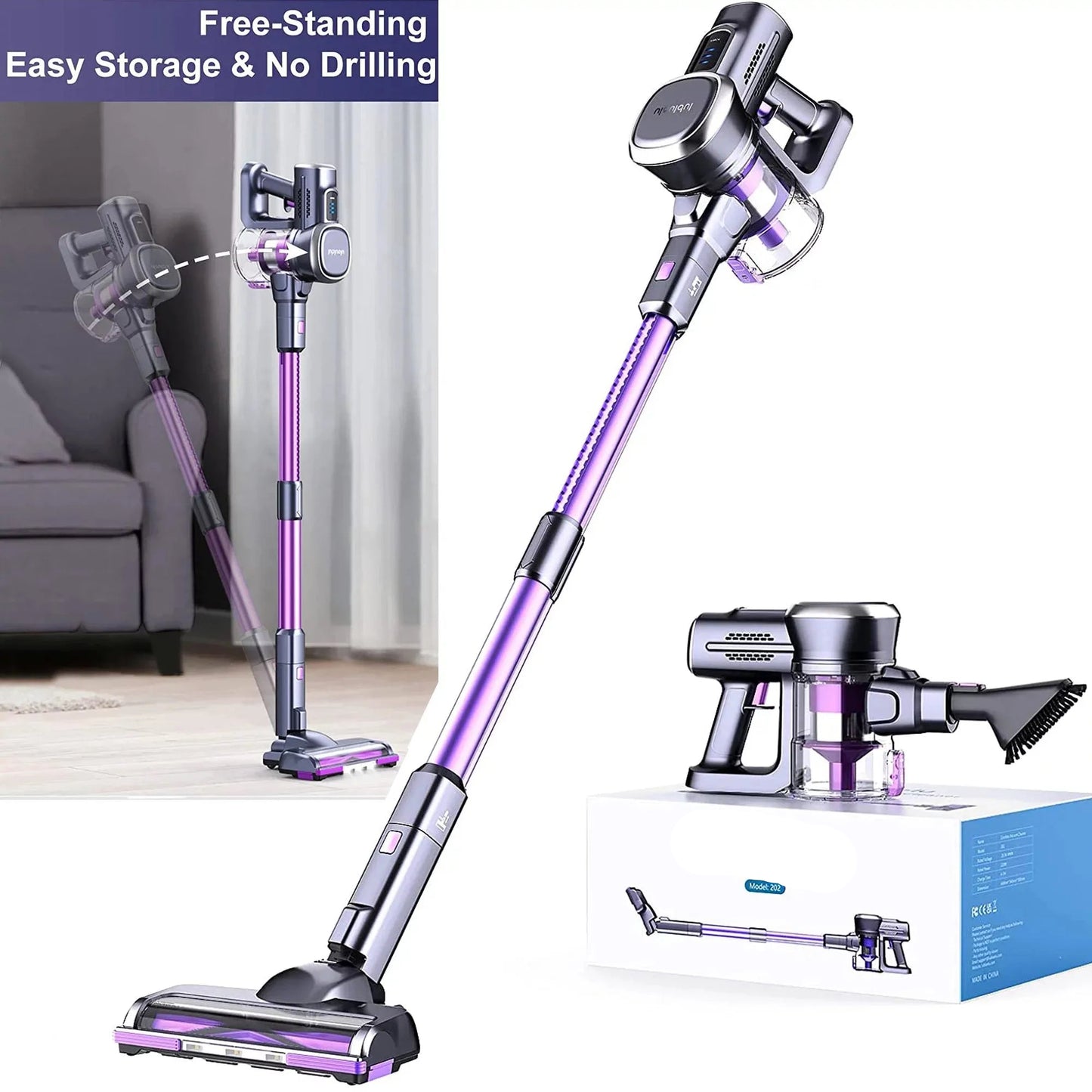Steelstofzuiger - Draadloze - Vacuum Cleaner - Stofzuiger - LED Display - HEPA Filter - 6-in-1 – 25KPa - 235W - Voor Tapijt - Harde Vloeren - Huisdieren - QUORE