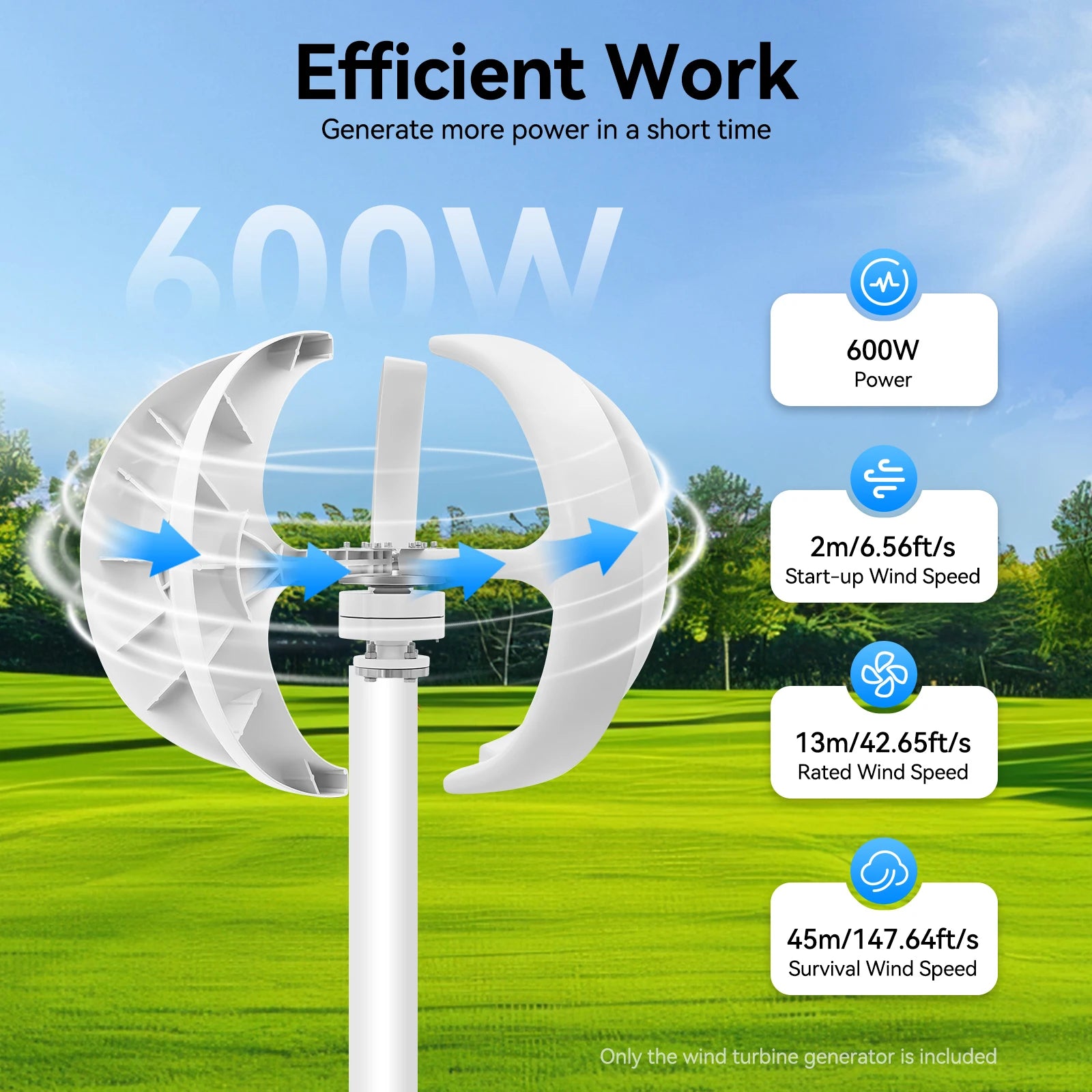 Windmolen – Windturbine – Windgenerator – Windenergie – Windmolen Generator – 600W Vermogen – Waterdichte IP67 Controller - QUORE