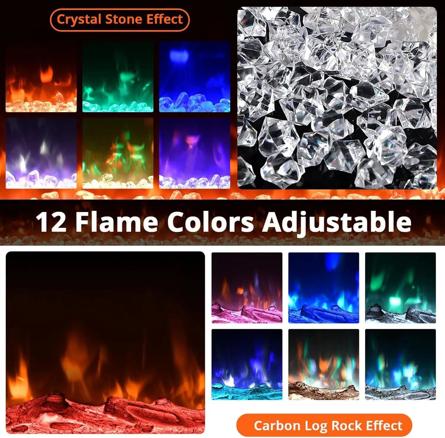 Elektrische Haard 3D Haard Wandhaard Sfeerverwarming LED Open Haard – 60 Inch 152 cm – 12 Kleuren Vlameffect – 900/1800W Verstelbare Warmte