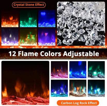 Elektrische Haard 3D Haard Wandhaard Sfeerverwarming LED Open Haard – 60 Inch 152 cm – 12 Kleuren Vlameffect – 900/1800W Verstelbare Warmte