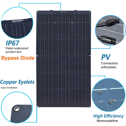Zonnepaneel - Zonnepanelen - Monokristallijne - Flexibel - Buigzaam - Waterdicht - Lichtgewicht - 12V - 600W - 6stuk - voor Camper - Boot - Caravan - Balkon - Off Grid Systeem