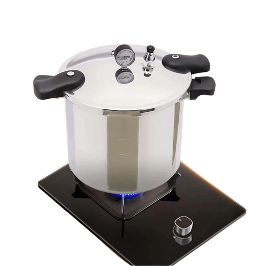 Snelkookpan - 23 Quart - 10PSI - Roestvrij staal - Kunststof handvat - Explosieveilig - Veiligheidsventiel - Extra groot formaat - Lichtgrijs