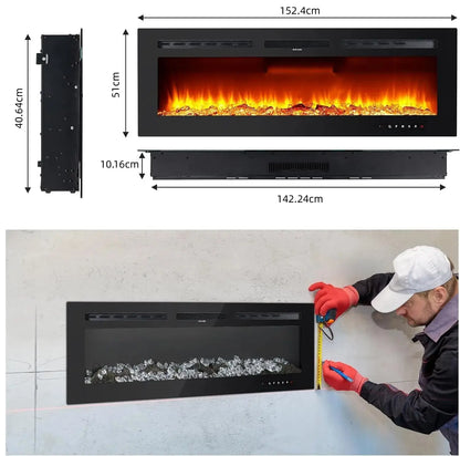 Elektrische Haard 3D Haard Wandhaard Sfeerverwarming LED Open Haard – 60 Inch 152 cm – 12 Kleuren Vlameffect – 900/1800W Verstelbare Warmte