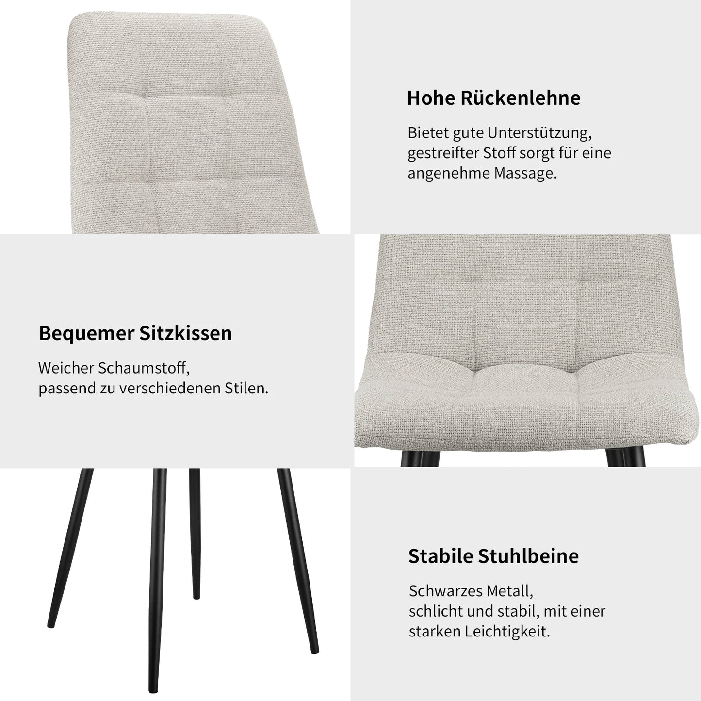 Eetkamerstoelen – Set of 4 Stoelen – Zitten – Bureaustoelen – Zitplaatsen – Ergonomisch Design – Stevig Metalen Frame - 43 x 50 x 87.5 cm - Grijs