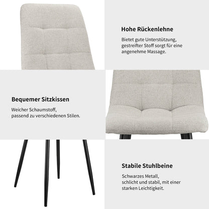 Eetkamerstoelen – Set of 4 Stoelen – Zitten – Bureaustoelen – Zitplaatsen – Ergonomisch Design – Stevig Metalen Frame - 43 x 50 x 87.5 cm - Grijs