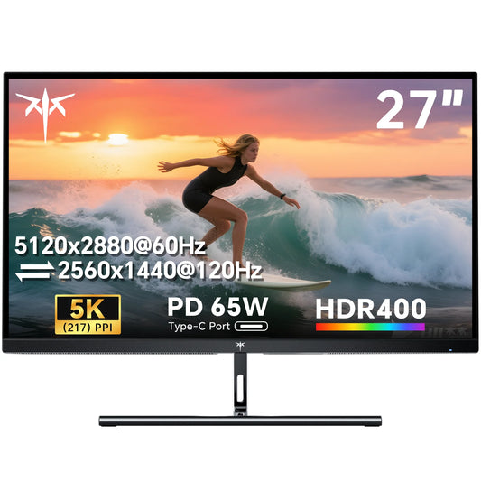 27 Inch 5K Monitor – 5K Beeldscherm – Ultra HD Monitor – IPS Scherm – USB-C Monitor – 5120x2880 Resolutie – 65W Power Delivery - QUORE