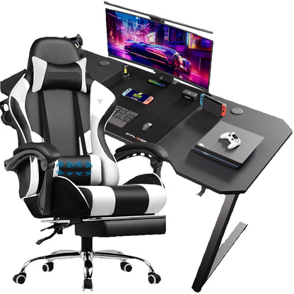 Gaming Bureau en Stoelenset – Gamebureau – Gamestoel – Computerbureau – Werkplekset – Ergonomisch Ontwerp – Verstelbare stoel met 360° Draaifunctie