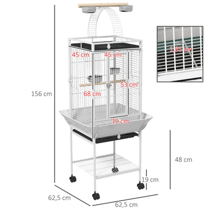 Vogelkooi – Vogelhuis – Vogelkooi Met Standaard – Vogelkooi Met Wielen – Vogelkooi Met Deurtjes – Sterke Stalen Constructie – Uitneembare Voedselbakken