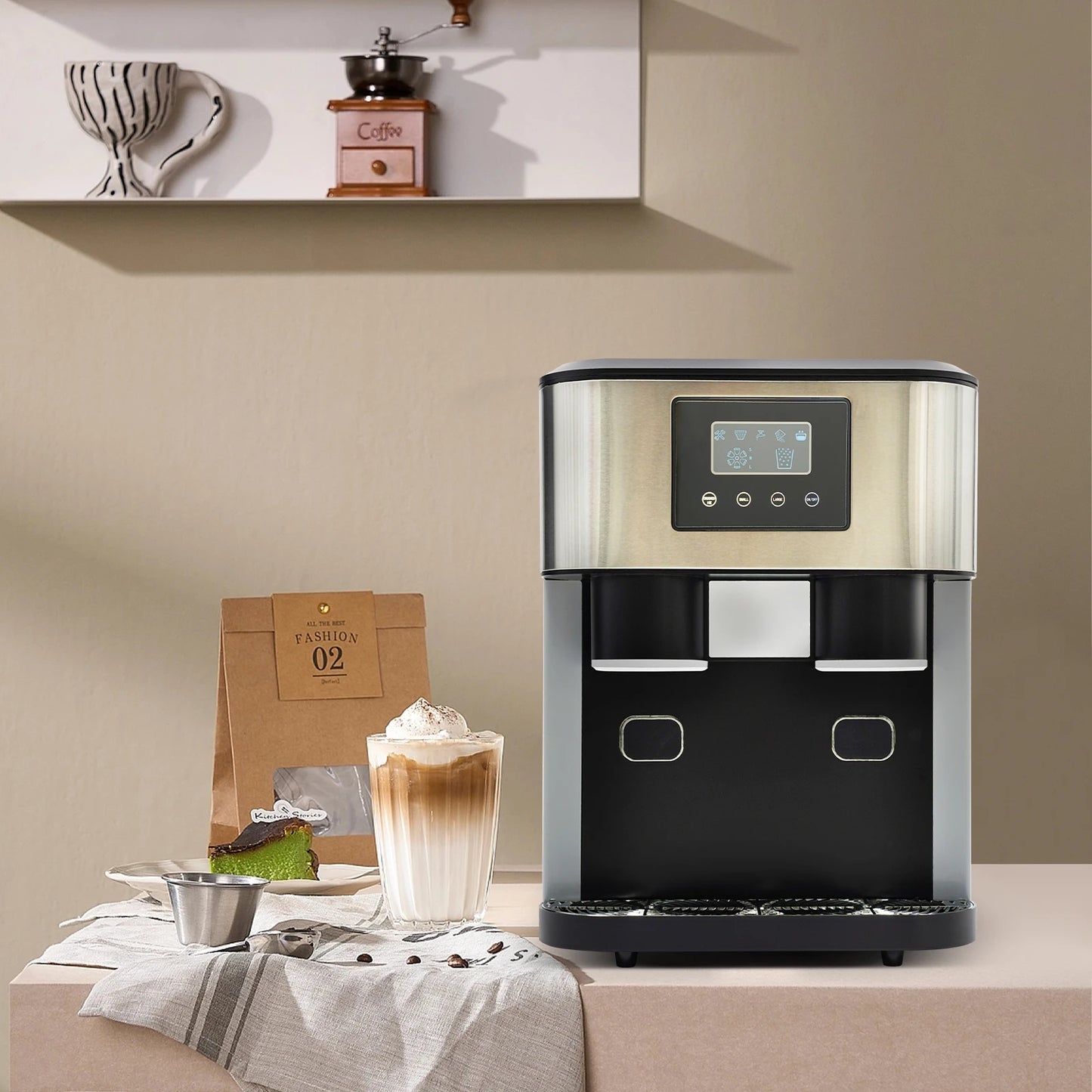 IJsmaker – Ijsmachine – Ijsblokjesmaker – Ijscrusher – Waterreservoir 1,8L – 100-150W Motorvermogen – LCD-Touchpaneel